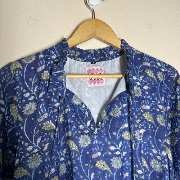 Mod's Mahal Floral Split Neck Midi Dress Womens Size S Pockets Block Print Boho - Picture 3 of 11